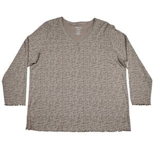 Y2K vintage Maggie beige floral leaf ribbed knit shirt top women's sz 18/20 1X